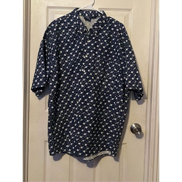 Bon Homme Mens Blue White Collared Short Sleeve Button-Down Shirt Size 2XB - Picture 11 of 13